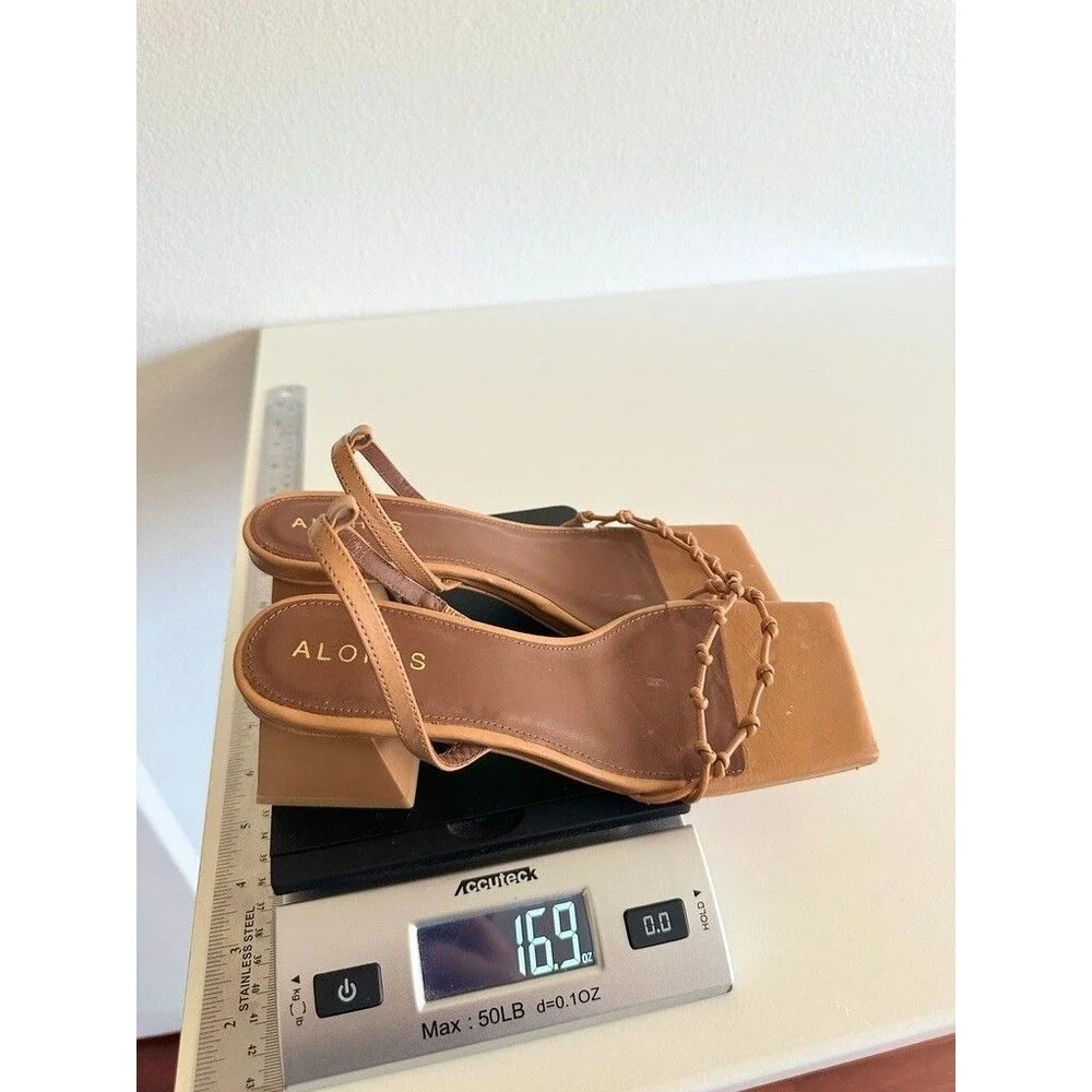 Alohas Juniper Strappy Square Toe Camel Sandals Leather Square Toe Women's EU 36